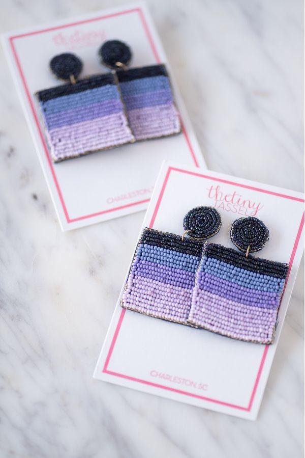 purple colorblocked beaded earring