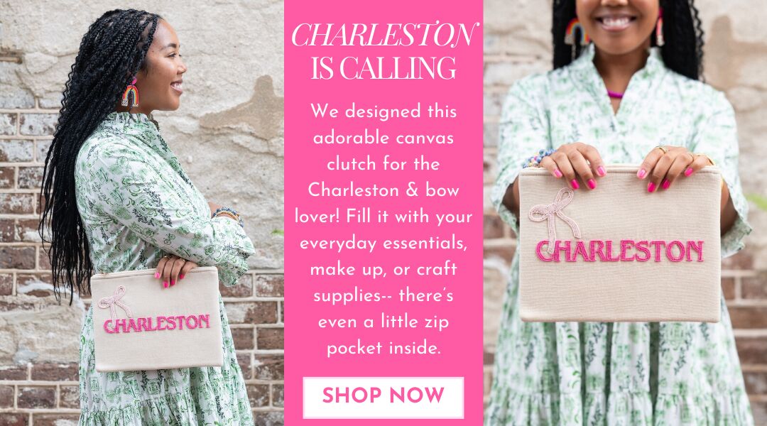 shop our charleston bow canvas clutch